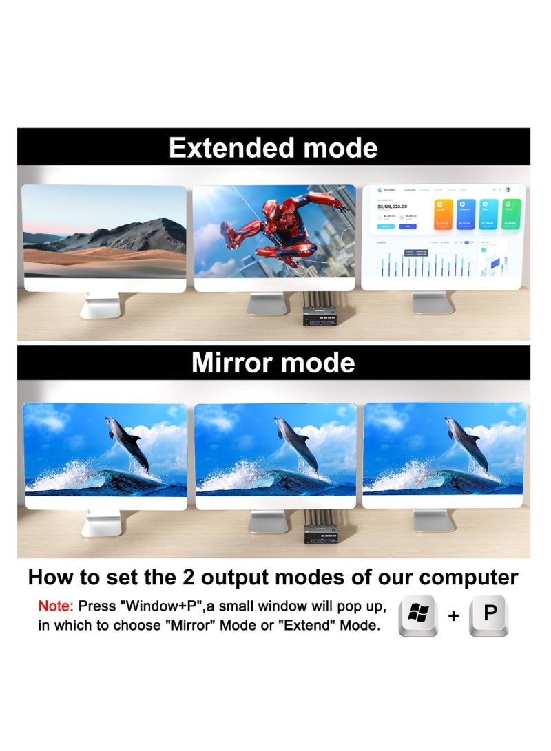 ​KVM Switch 3 Monitors 2 Computers 8K@60Hz 4K@144Hz, HDMI+2 Displayport KVM Switch Triple Monitor for 2 Computer Share 3 Monitor and 4 USB3.0 Port Keyboard Mouse,Wired Remote and 5 Cables Included - Image 3